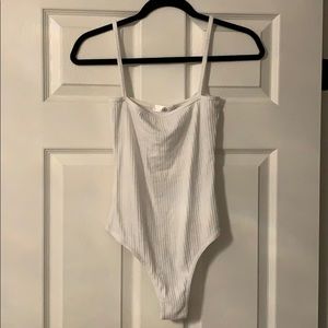 White Ribbed Square Neck Bodysuit